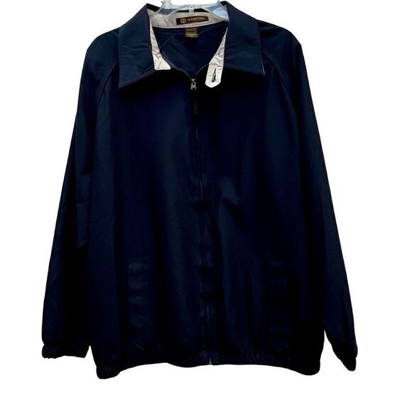 Harriton Windbreaker Men's Size M Blue Collared Raglan Long Sleeve Jacket - Picture 3 of 10